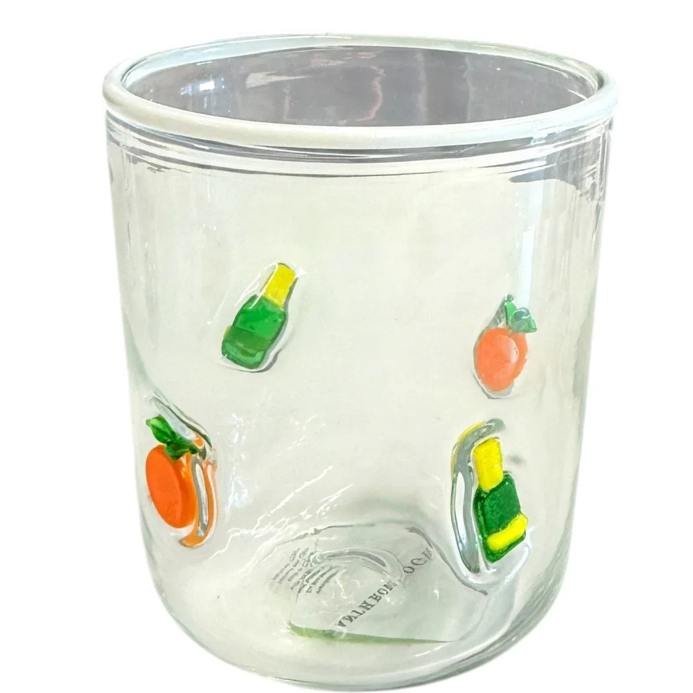Anthropologie Juice Glasses Set of 2 Clear Orange Fruit 3D Applique Excellent - Picture 3 of 7